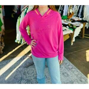 NEW TRISHA TYLER zip neck hoodie in pink/orange